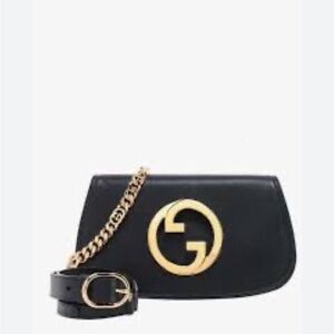 Designer-Inspired Black Leather Crossbody Bag with Gold Emblem